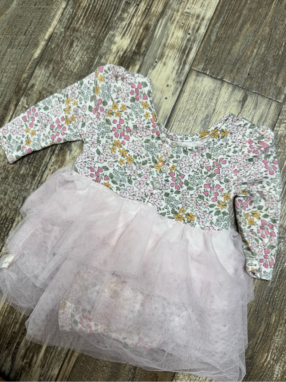 Milk berry bamboo Floral Long-Sleeve Tulle Baby Dress - Pink Floral